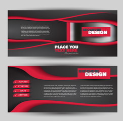 Flyer banner or web header template set. Vector illustration promotion design background. Red and black color.