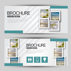 Flyer banner or web header template set. Vector illustration promotion design background. Blue color.