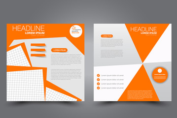 Square flyer template. Brochure design. Annual report poster. Leaflet cover. For business and education. Vector illustration. Orange color.
