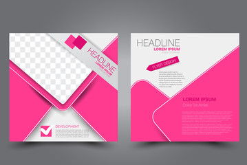 Square flyer template. Brochure design. Annual report poster. Leaflet cover. For business and education. Vector illustration. Pink color.