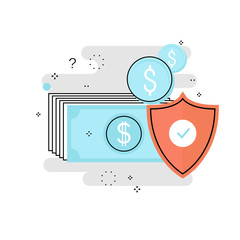 Financial security, bank account protection, fraud prevention, secure money transaction, secure payment flat line vector illustration design for mobile and web graphics