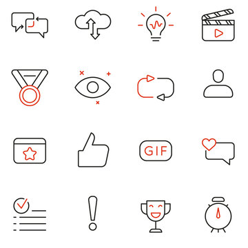 Vector Set Of Linear Icons Related to Feedback, Review and Customer Relationship Management. Mono Line Pictograms and Infographics Design Elements - part 2