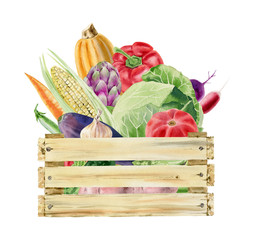 Watercolor clipart of vegetables in box