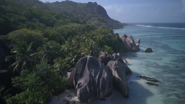 Aerial Beach Seychelles Anse Source D'Argent Tilt Down