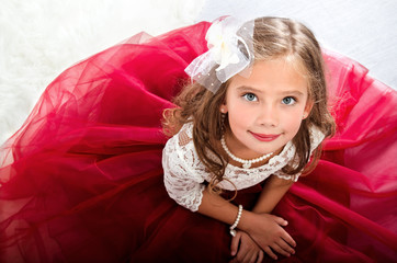 Adorable smiling little girl child in princess dress © svetamart