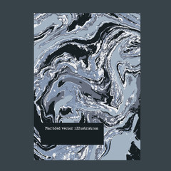 Marbled blue and gray abstract background. Liquid marble pattern. Vector fluid texture. Business template.