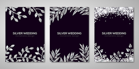 Banners set with silver floral patterns