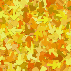 Repeating abstract chaotic arrow pattern background - vector graphic design from rotated rounded arrows in yellow and orange tones with shadow effect