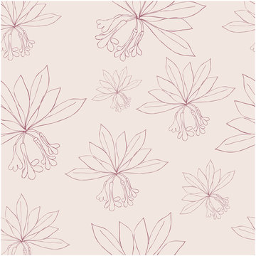 Seamless pattern with rododendron flowers and leaves. Vector