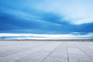 empty marble floor with snow mountains