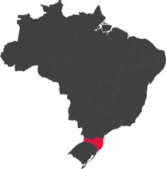 Map of Brazil split into individual states. Highlighted state of Santa Catarina.