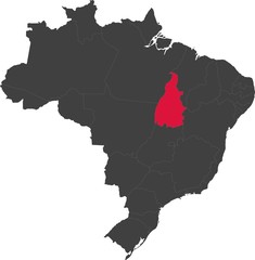 Map of Brazil split into individual states. Highlighted state of Tocantins.