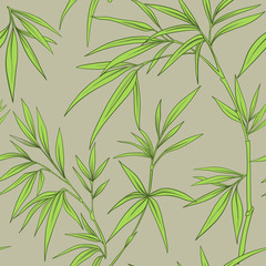 Seamless pattern with bamboo leaves and branches in Japanese sty