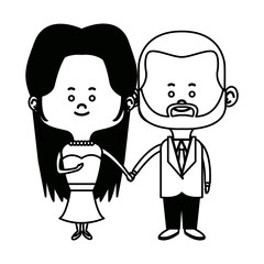 cute couple husband wife in wedding suit happy together vector illustration