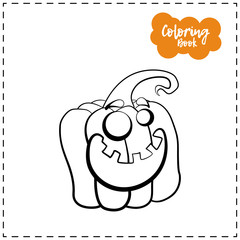 Vector outline illustration of a pumpkin lantern for Halloween with emotion on a white background