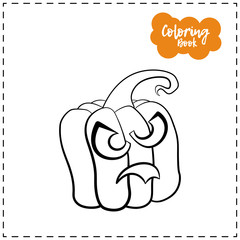 Vector outline illustration of a pumpkin lantern for Halloween with emotion on a white background