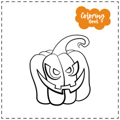 Vector outline illustration of a pumpkin lantern for Halloween with emotion on a white background