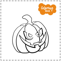 Vector outline illustration of a pumpkin lantern for Halloween with emotion on a white background