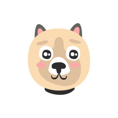 Cute dog face, funny cartoon animal character, adorable domestic pet vector illustration