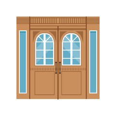 Vintage double wooden doors, closed elegant front door vector illustration