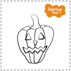 Vector outline illustration of a pumpkin lantern for Halloween with emotion on a white background