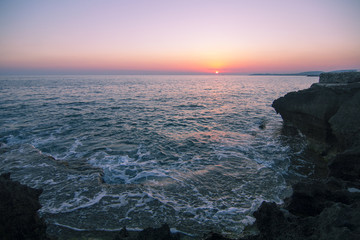  Landscape of Sunset fishing silhouettes of fishermen near the sea coast 