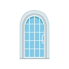 Glass paned arched front door, closed elegant white door vector illustration