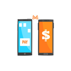 Payment transaction with smartphones, mobile payments using smartphone, online banking cartoon vector illustration