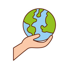 hand holding planet earth ecological environmental concept vector illustration