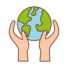 hand holding planet earth ecological environmental concept vector illustration