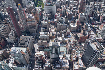 Fototapeta na wymiar Looking down on the buildings and streets south of Empire State Building