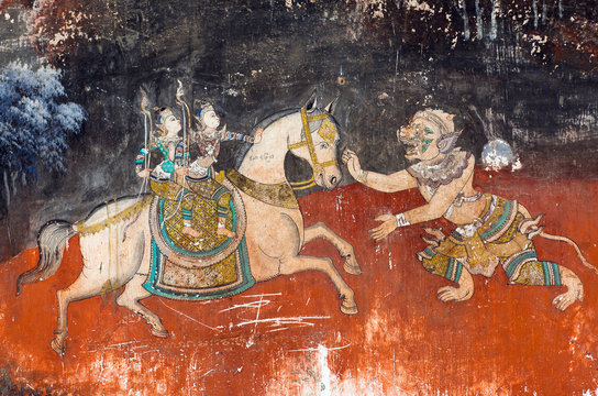 Ancient mural painting in Royal palace in Phnom Penh, Cambodia