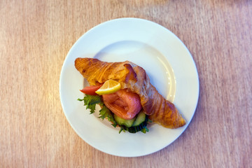 fresh croissant on table ,Delicious!