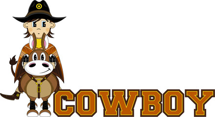 Cute Cartoon Wild West Cowboy on Horse