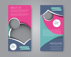 Vector flyer and leaflet design. Set of two side brochure templates. Vertical banners. Blue and pink color. Vector illustration.