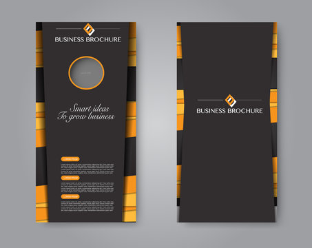 Vector flyer and leaflet design. Set of two side brochure templates. Vertical banners. Black and orange color. Vector illustration.