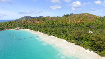 Aerial view of Anse Lazio beach in Praslin, Seychelles Islands