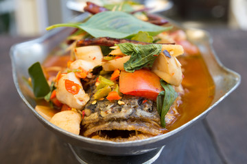 Sour soup with  fish and mixed veggies