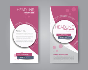 Vector flyer and leaflet design. Set of two side brochure templates. Vertical banners. Pink color. Vector illustration.