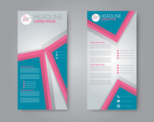 Vector flyer and leaflet design. Set of two side brochure templates. Vertical banners. Blue and pink color. Vector illustration.