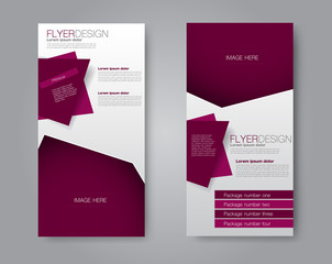 Skinny flyer or leaflet design. Set of two side brochure template or banner. Red color. Vector illustration.