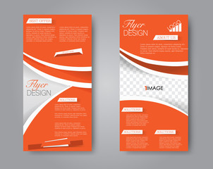 Skinny flyer or leaflet design. Set of two side brochure template or banner. Orange color. Vector illustration.
