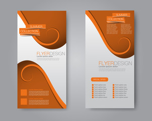 Skinny flyer or leaflet design. Set of two side brochure template or banner. Orange color. Vector illustration.