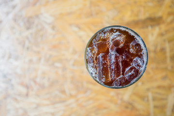 ice coffee on wooden background
