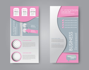 Skinny flyer or leaflet design. Set of two side brochure template or banner.  Vector illustration. Pink and grey color.