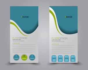 Skinny flyer or leaflet design. Set of two side brochure template or banner.  Vector illustration. Blue and green color.