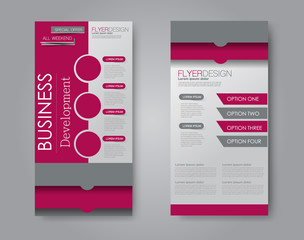 Skinny flyer or leaflet design. Set of two side brochure template or banner.  Vector illustration. Pink and grey color.