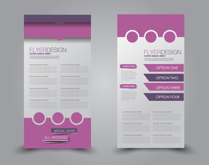 Skinny flyer or leaflet design. Set of two side brochure template or banner.  Vector illustration. Purple color.