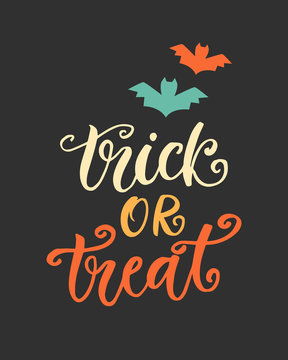 Trick or Treat. Halloween Party Poster with Handwritten Ink Lettering