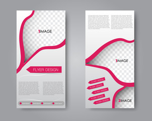 Skinny flyer or leaflet design. Set of two side brochure template or banner. Pink color. Vector illustration.